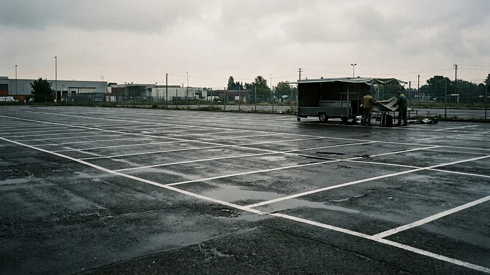 Emplacement de marché au petit matin
