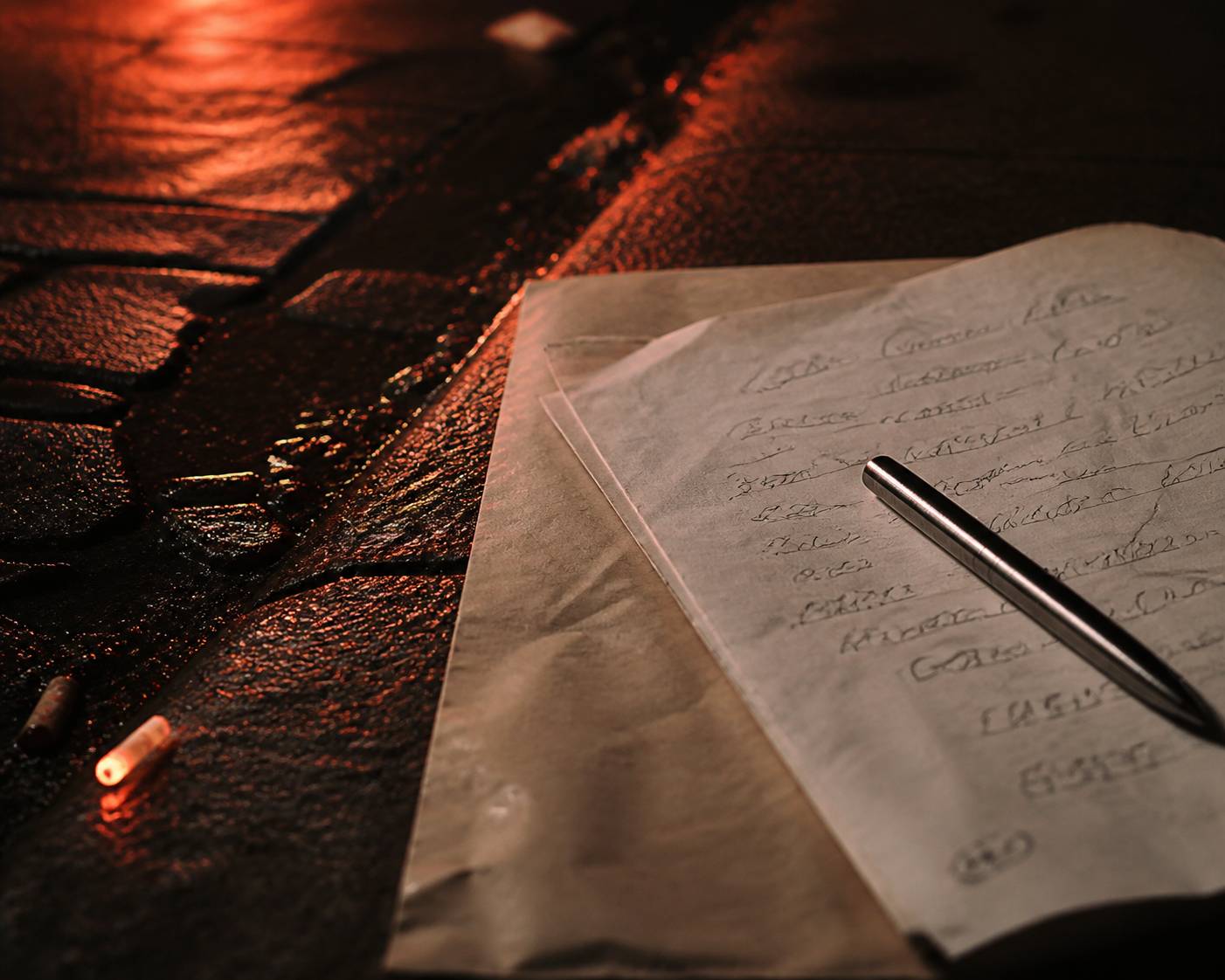 Documents de contrat et stylo sur papier kraft avec chiffres manuscrits sans texte lisible