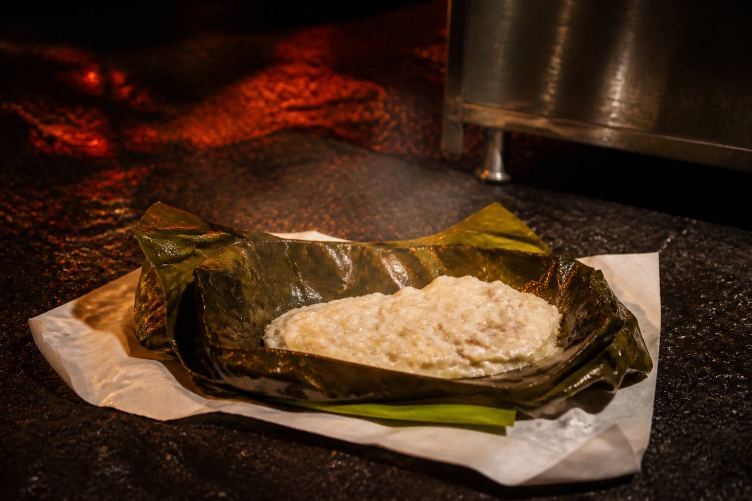 Palusami de feuilles de taro a la creme de coco ouvert