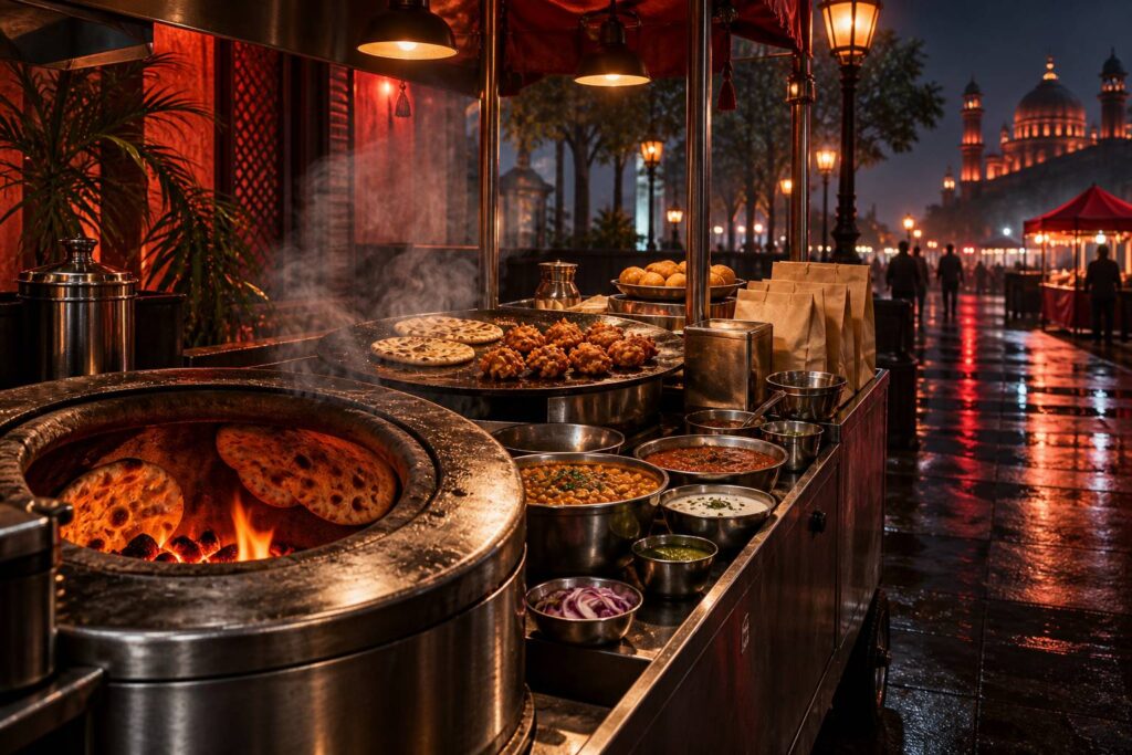 Illustration éditoriale du sujet : Découvrez les saveurs authentiques de la cuisine pendjabie street food