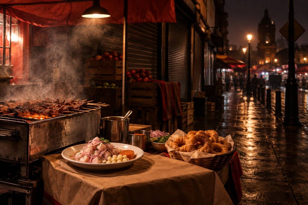 Illustration éditoriale du sujet : Découvrez les saveurs uniques de la cuisine péruvienne dans la street food