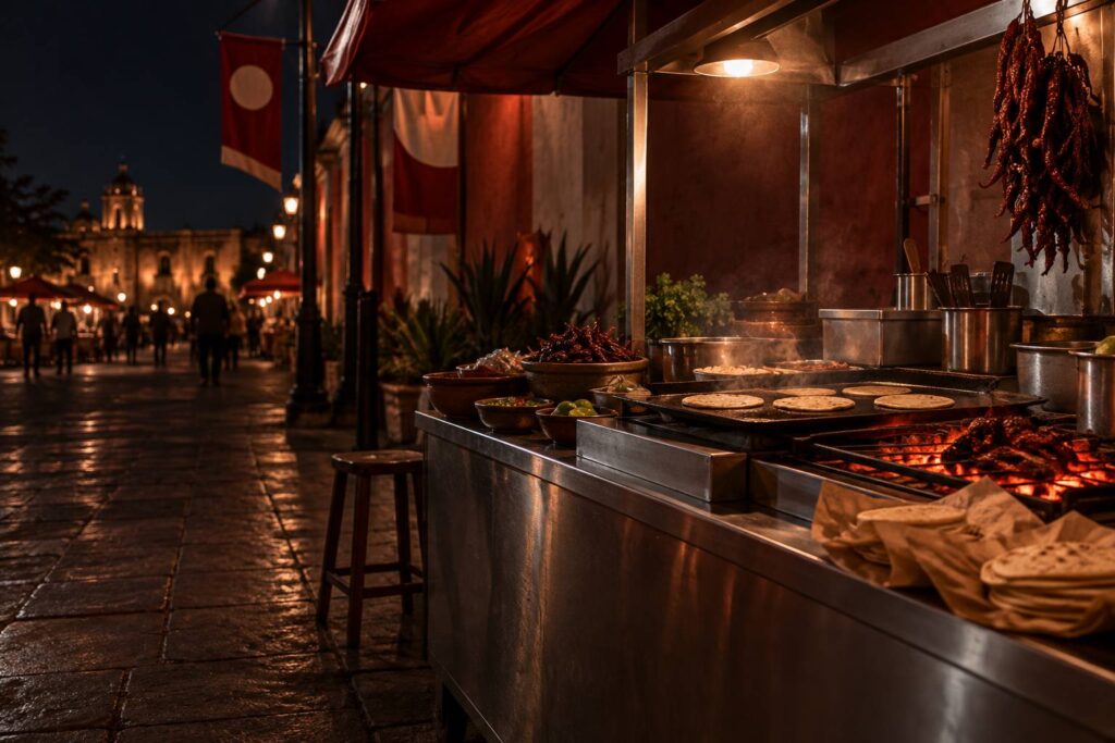 Illustration éditoriale du sujet : Découvrir la cuisine oaxaquègne : saveurs authentiques de la street food mexicaine